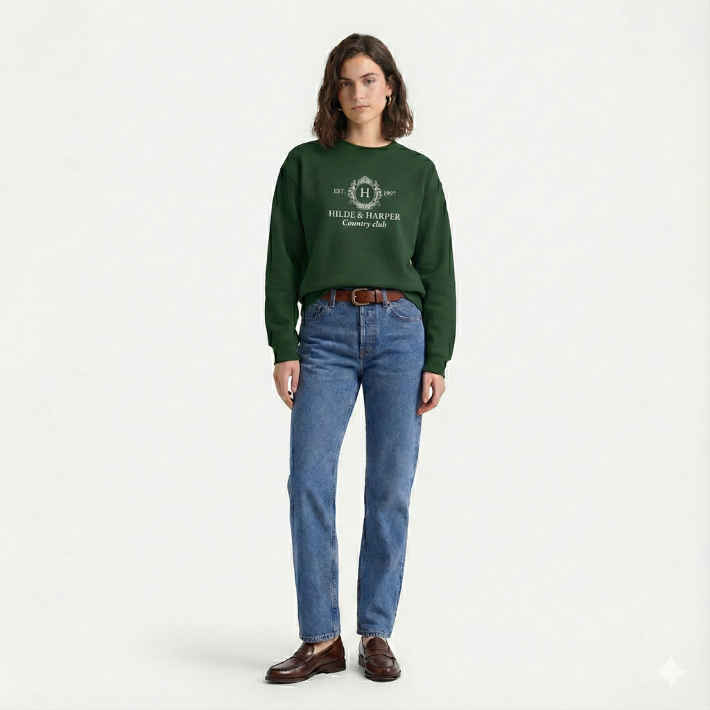 Minimal White Crewneck Sweatshirt with Subtle Center Logo