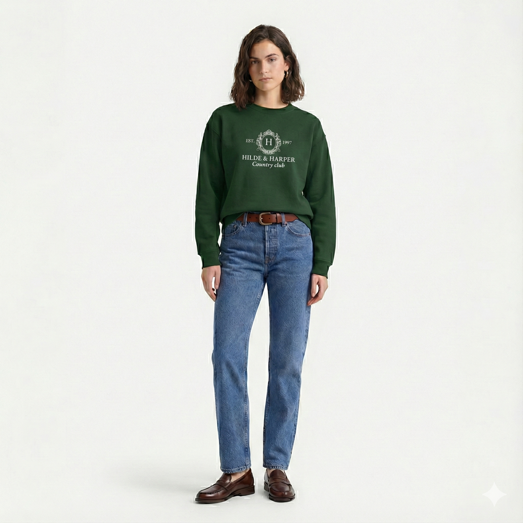 Minimal White Crewneck Sweatshirt with Subtle Center Logo