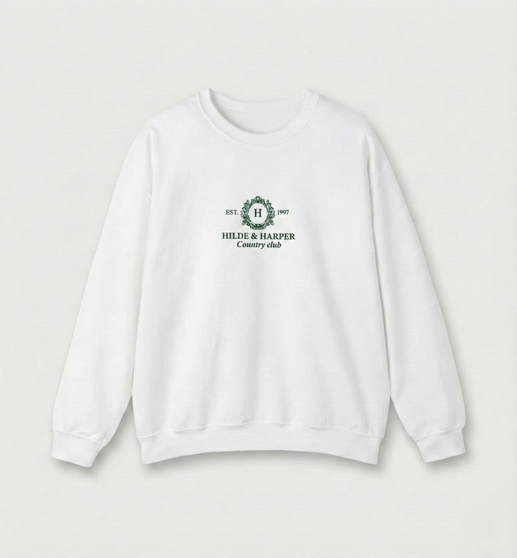 The heritage White Crewneck with Subtle Forest Green Logo