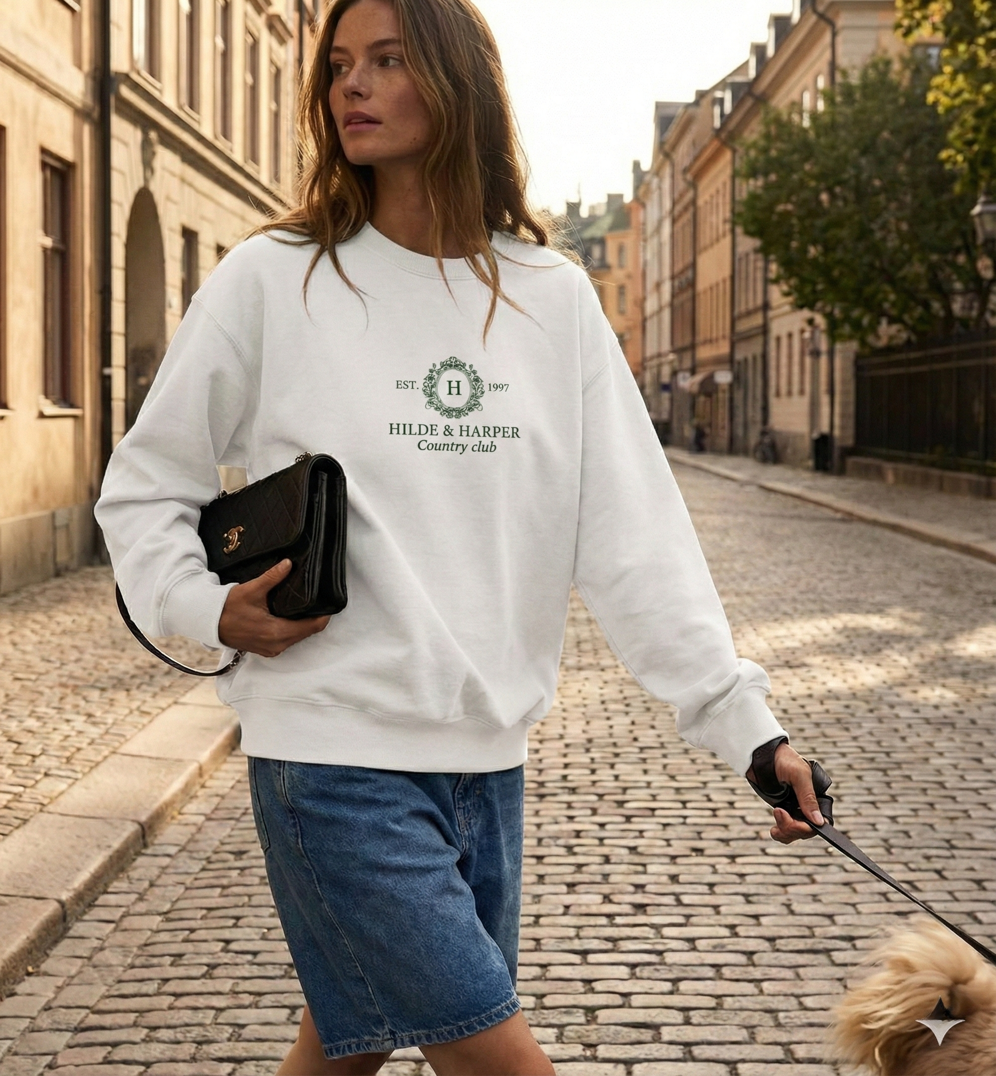 The heritage White Crewneck with Subtle Forest Green Logo